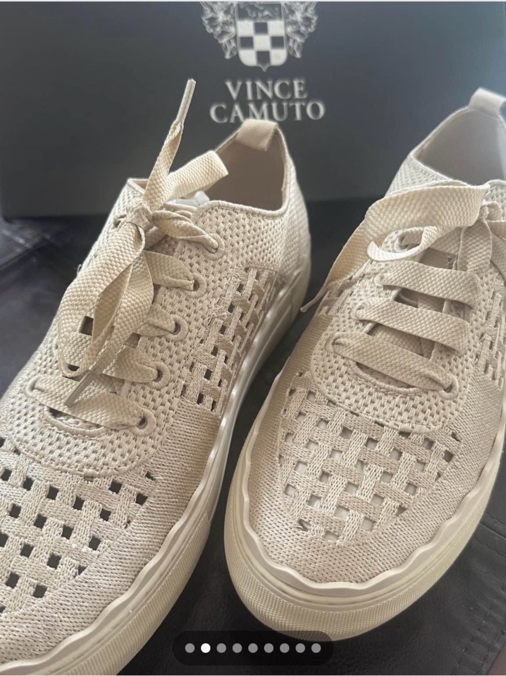 Vince Camuto Women’s Knit Lace-Up Sneakers in Light Beige
